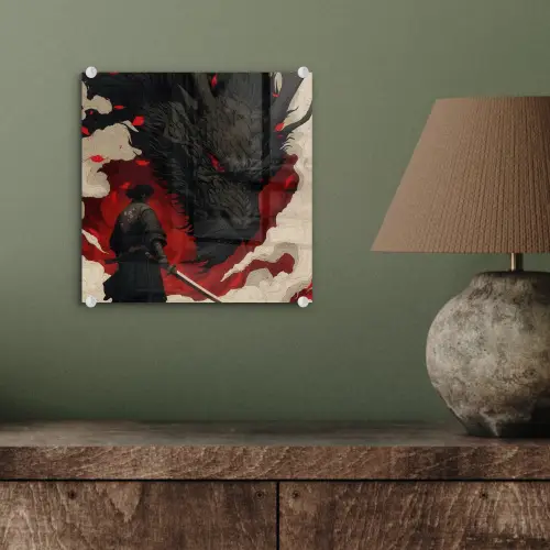Krijger - Draak - Zwart - Rood - Rook plexiglas 5mm klein -sfeer3