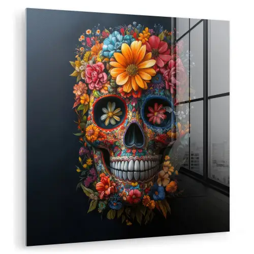 Bloemen - Kleurrijk - Schedel plexiglas 5mm klein -zzzproduct_nieuw