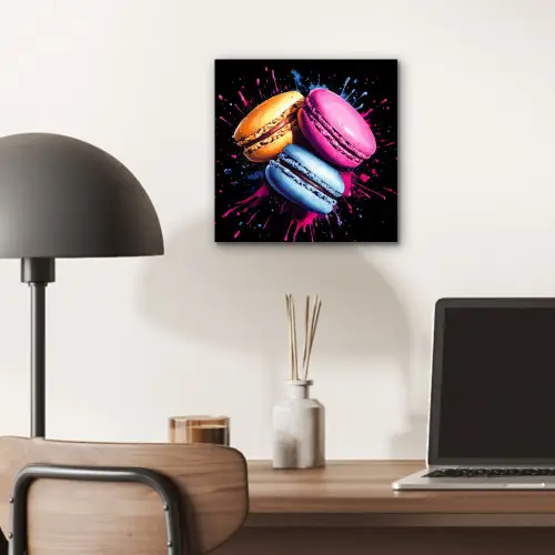 Macarons - Dessert - Graffiti - Kleurrijk - Roze - Blauw - Geel aluminium wit klein -sfeer5