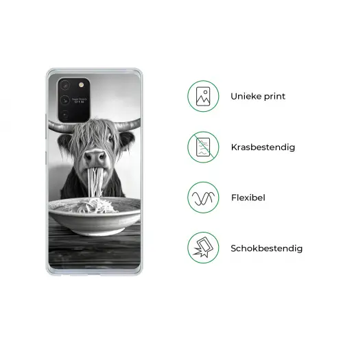 Schotse Hooglander - Spaghetti - Dieren - Zwart wit Telefoonhoesje Samsung Galaxy S10 Lite klein -specsS10Lite