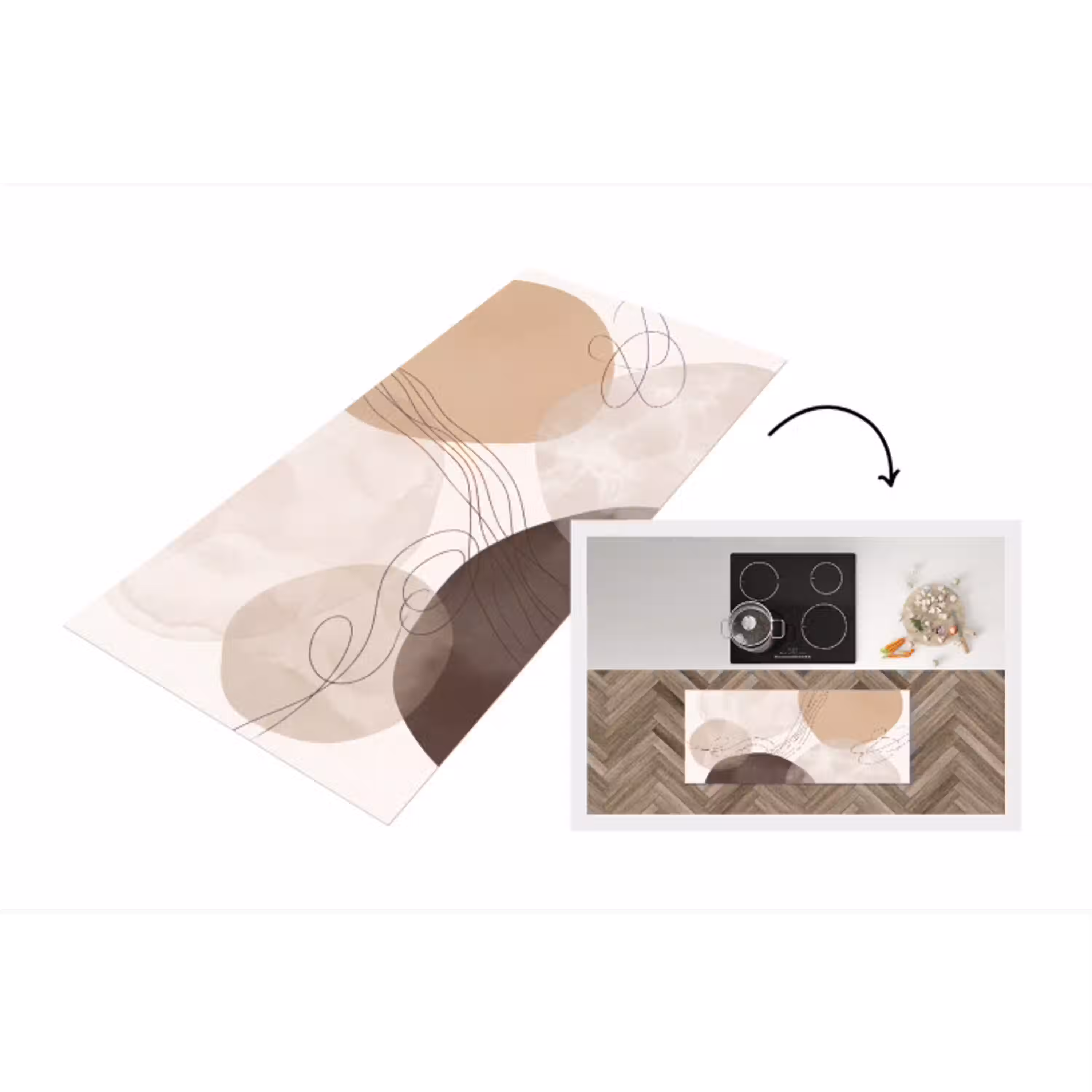 Abstractie - Beige - Modern Keukenloper - keukenmat middel -3d