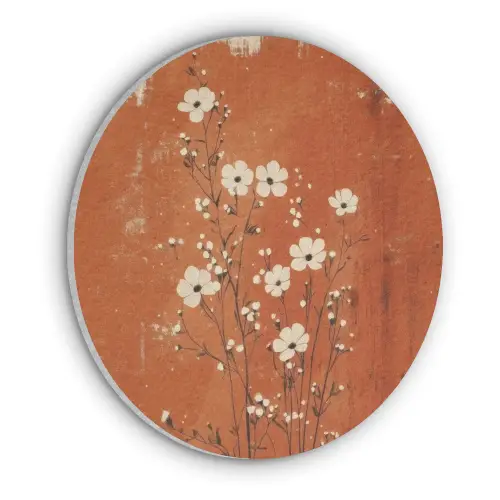 Bloemen - Wit - Subtiel - Roestkleur Akoestische PET Vilt - Rond klein -3d