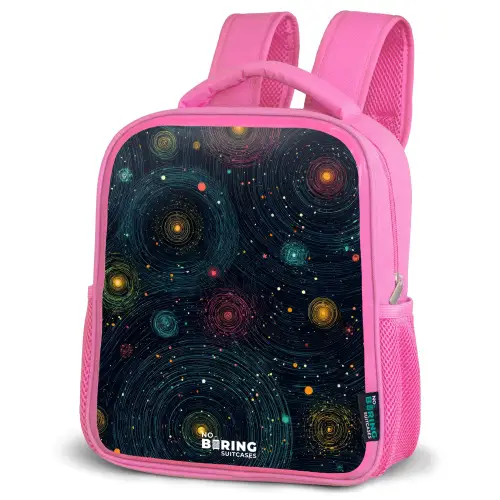 Sterren - Planeten - Kleurrijk Kinderrugzak - Roze middel -schuin