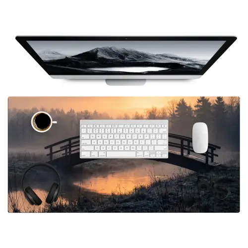 Brug - Mist - Bomen - Water Muismat XXL klein -3d
