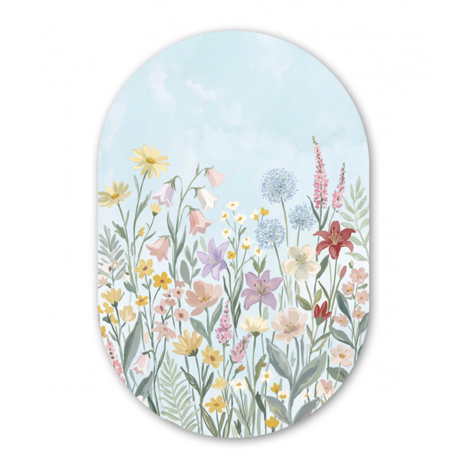 Weidebloemen - Illustratie - Kleurrijk Wandcirkel Ovaal Aluminium middel -3d