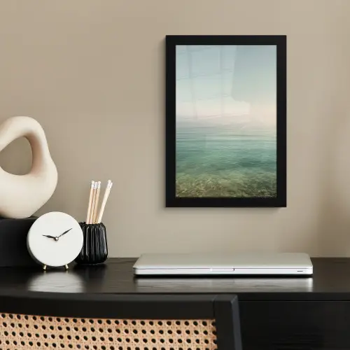 Zee - Horizon - Blauw - Mist fotolijst zwart zonder passe partout klein -sfeer1
