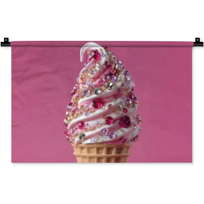 Softijs - Edelstenen - Roze - Hoorntje Wandkleed katoen klein -zz3d