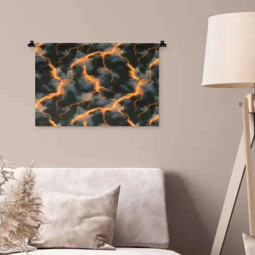 Oranje - Bliksem - Wolken Wandkleed katoen klein 269 -sfeer4
