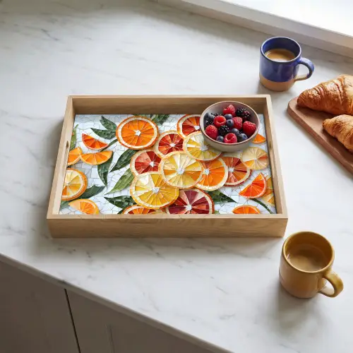 Schijfjes - Fruit - Oranje - Mozaïek Dienblad Rechthoek middel -sfeer2