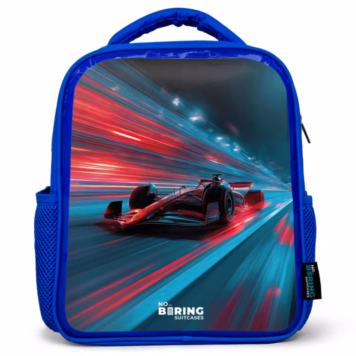 Rugzak kind - blauw - Raceauto - Baan - Neon - Verlichting