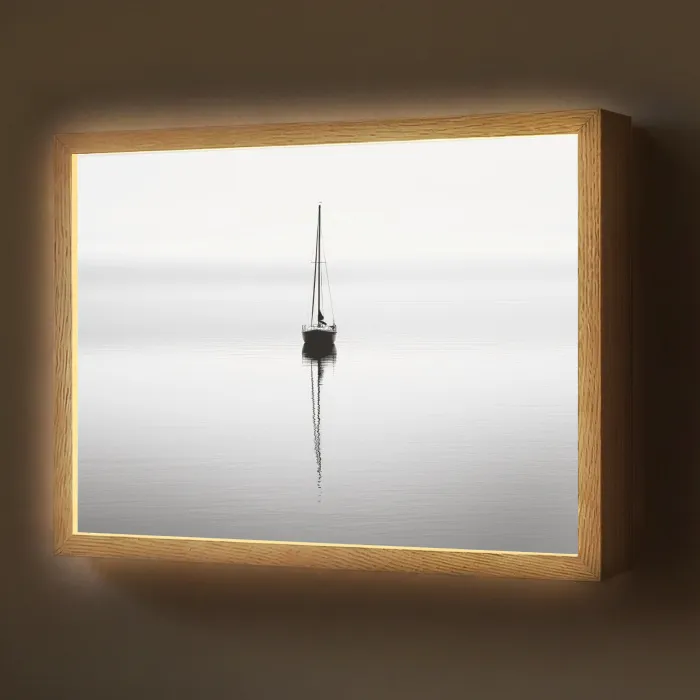 Zeilboot - Zwart - Water - Silhouet Light Box met batterij (Wandlamp) middel -z3d_website