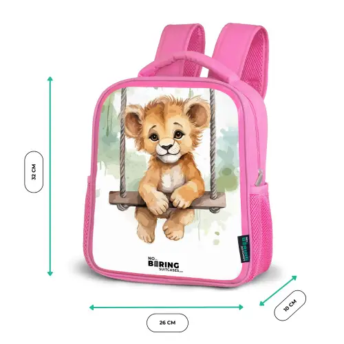 Leeuwenwelpje met schommel illustratie Kinderrugzak - Roze middel -productfoto_formaten