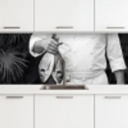 Vissen - Chef - Zwart - Wit keuken achterwand 2 middel -3d