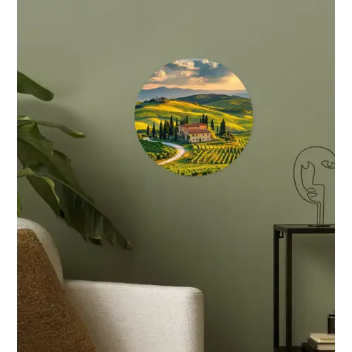 Toscane - Landschap - Wijngaarden Wandcirkel behangsticker klein -sfeer2