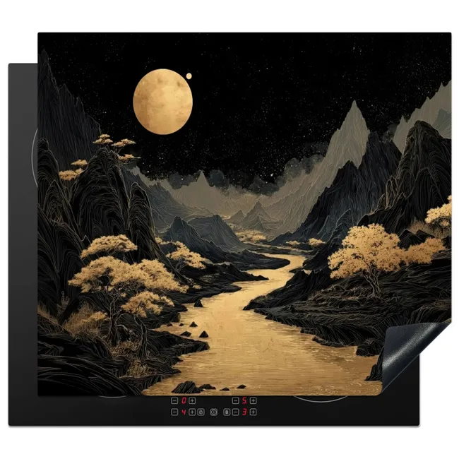 Induction Hob Cover - Golden river - Mountains - Moon - Starry sky