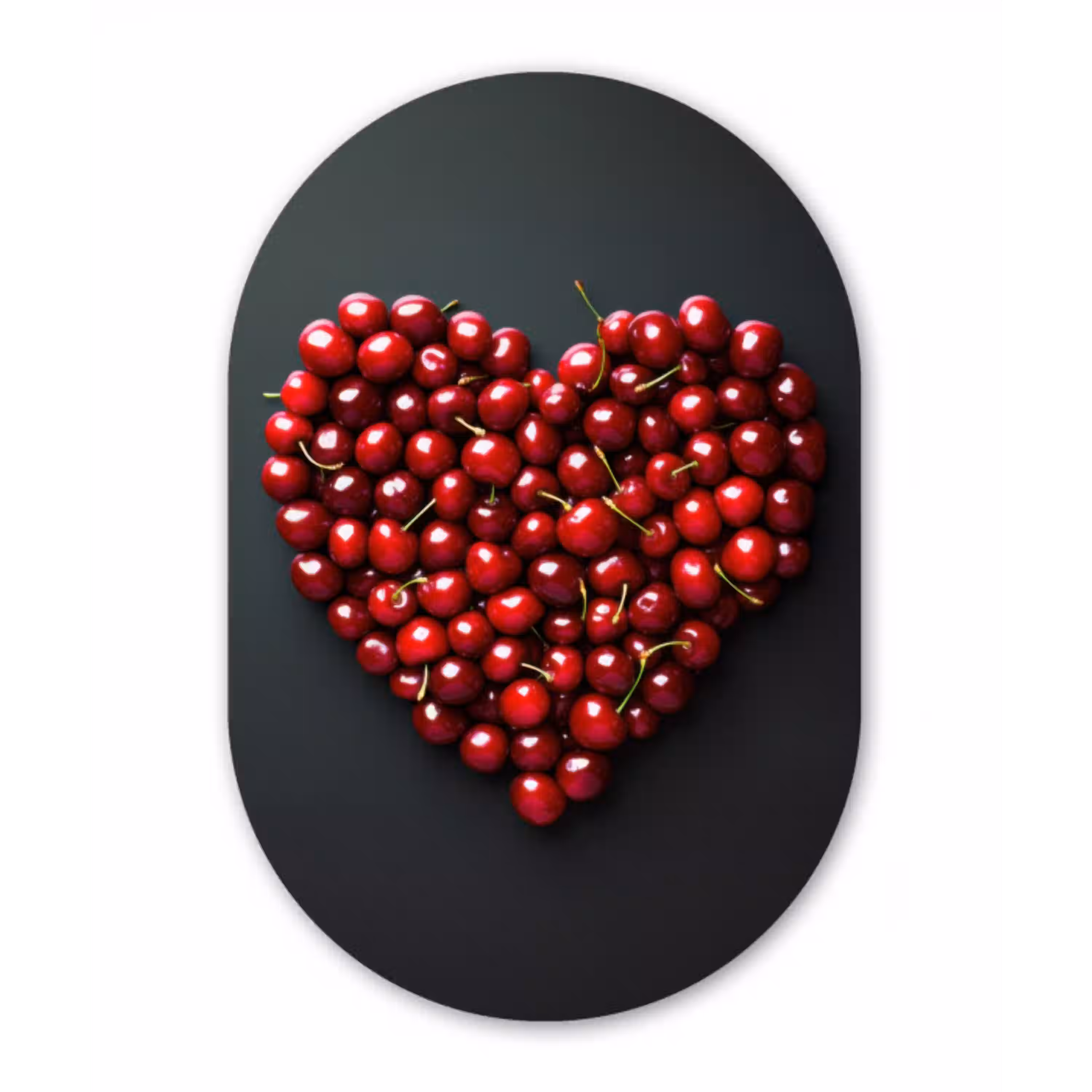 Kersen - Hart - Rood - Zwart Wandcirkel Ovaal Glas middel -3d