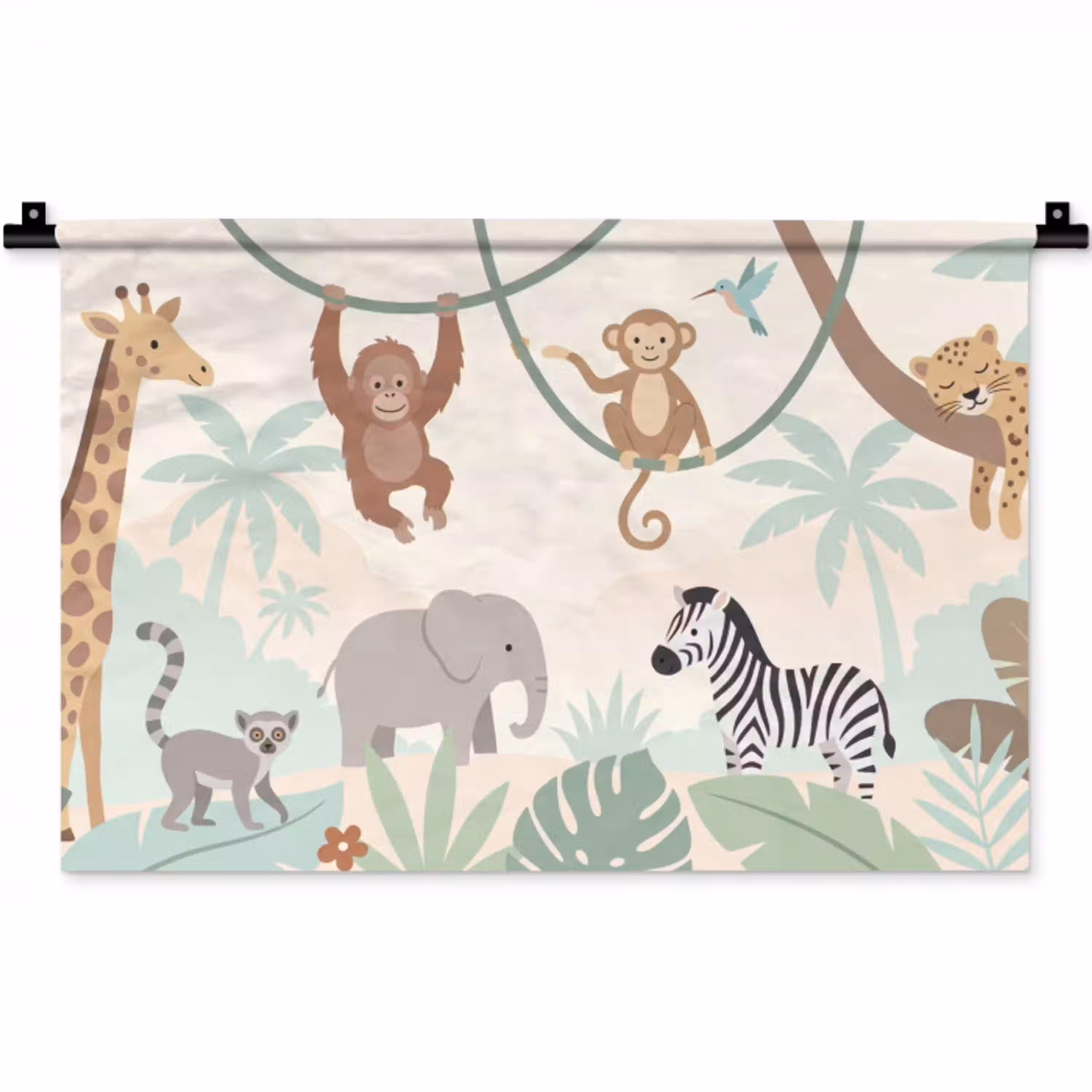 Jungle - Dieren - Groen Wandkleed katoen klein -zz3d