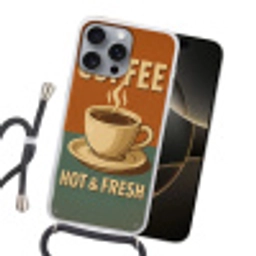 Koffie - Kop - Vintage - Quote Hoesje iPhone 16 Pro Max met koord klein -sfeer1