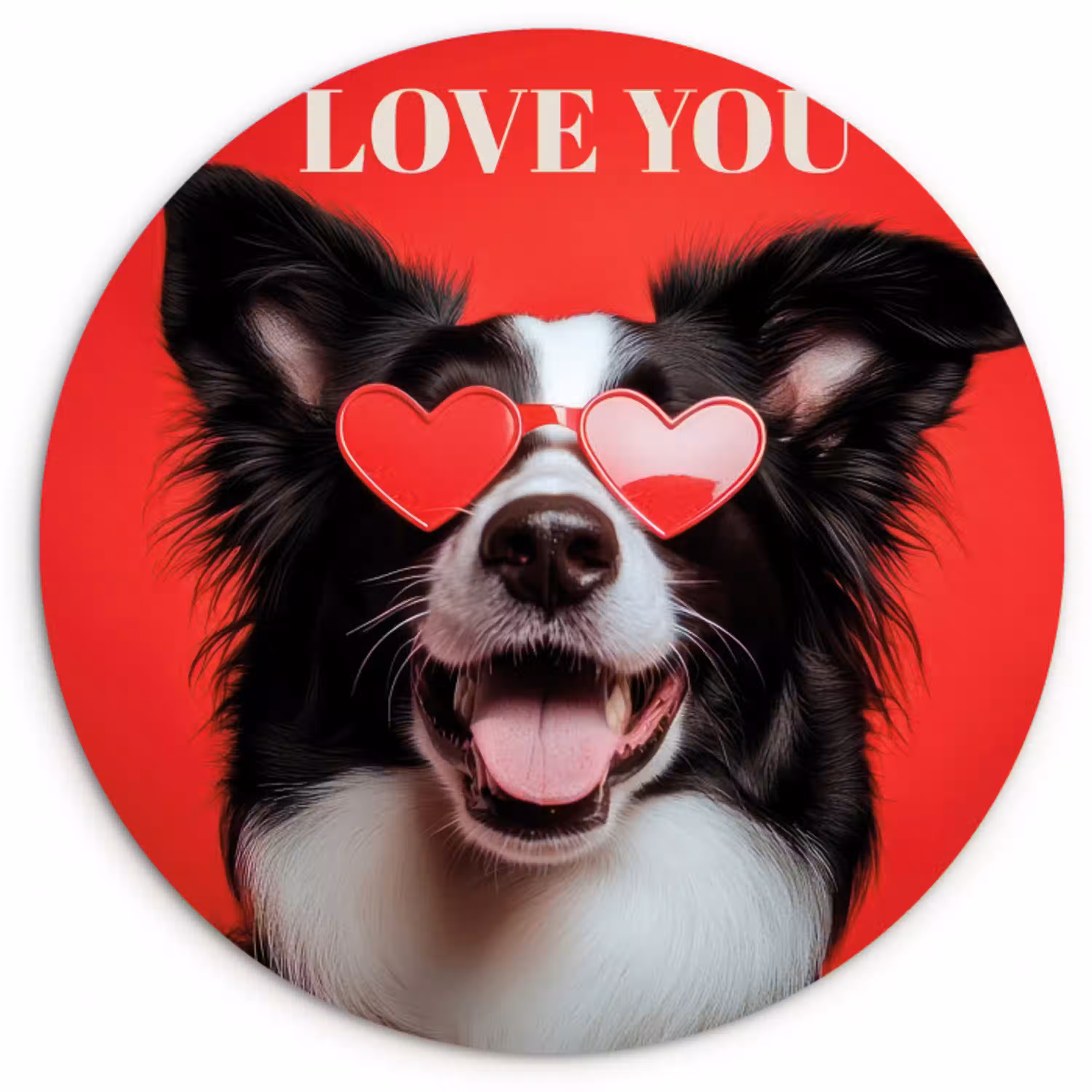 Hond - Hartjesbril - Loveyou - Rood Wandcirkel plexiglas klein -3d