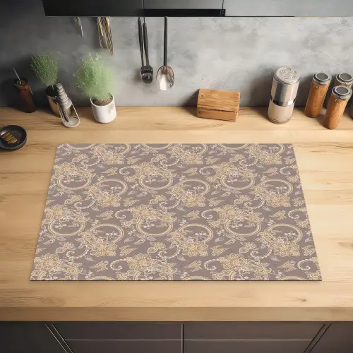 Oosters - Bloemen - Beige - Grijs Inductie beschermer vinyl 3mm klein 276 -sfeer5