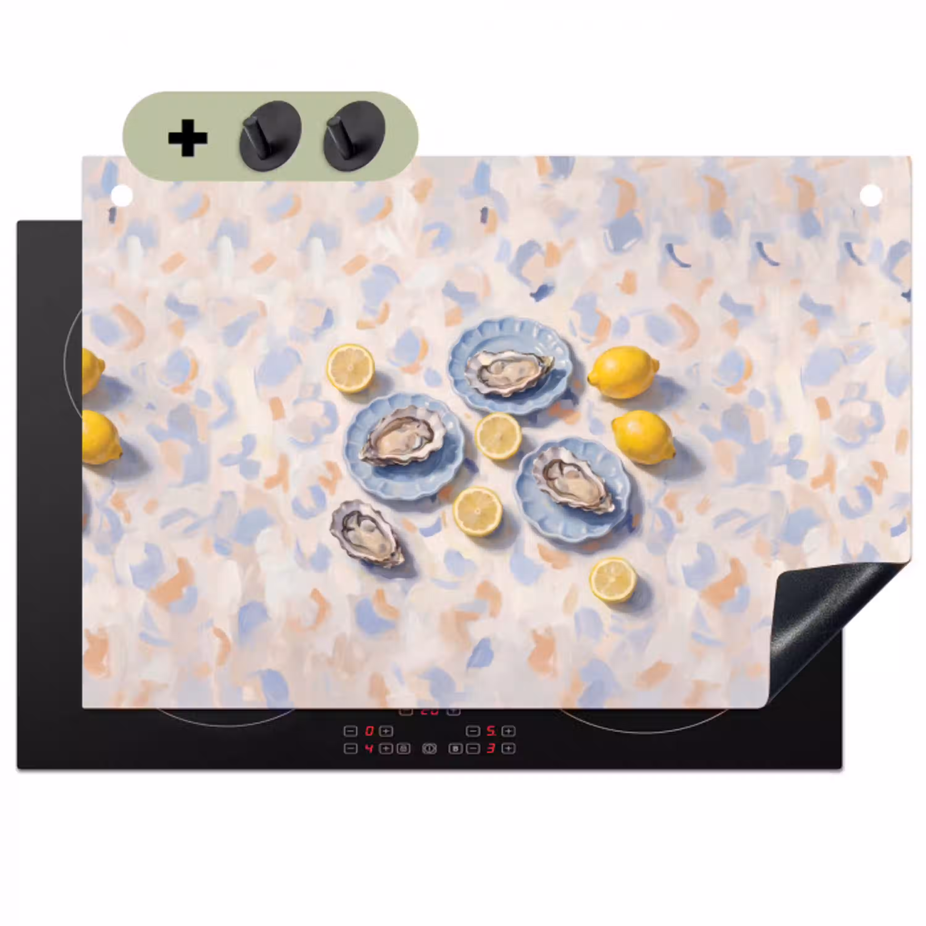 Eten - Oesters - Citroenen - Modern - Geel Inductie beschemer met haakjes klein -3d