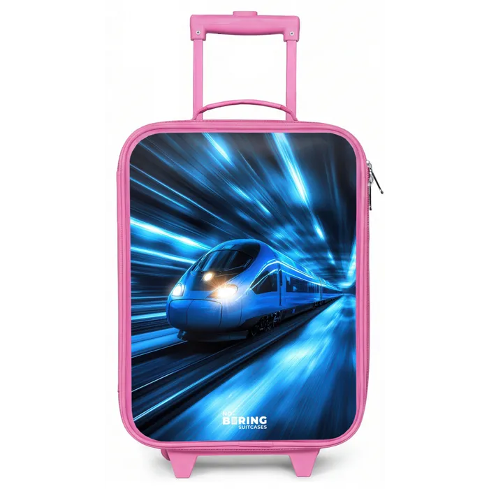 Supersnelle trein in neonblauwe tunnel Kinderkoffer - Roze klein -zz3dotto