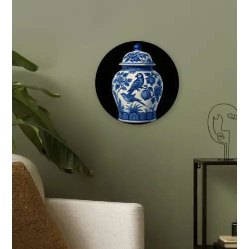 Pot - Delfts Blauw - Bloemen Wandcirkel plexiglas klein -sfeer3