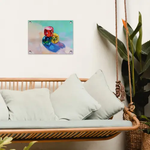 Dobbelstenen - Kleurrijk - Getallen - Stipjes tuinposter los doek klein -sfeer7