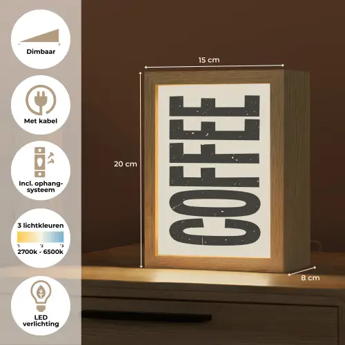 Japandi - Koffie - Decoratie - Vintage Light Box met kabel (Tafellamp) klein -USP_NL