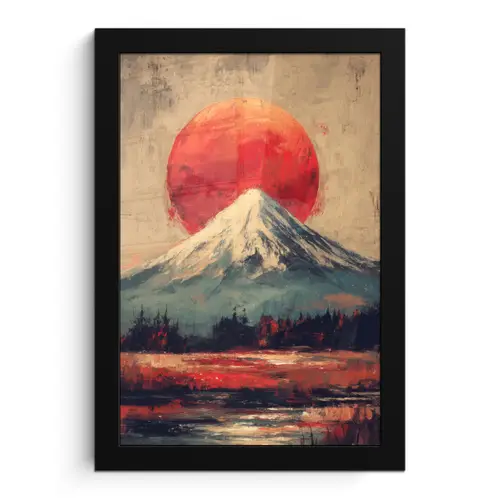 Bergtop - Sneeuw - Zon fotolijst zwart zonder passe partout klein -3d