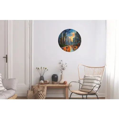 Auto - Skyline - Zon - Blauw Wandcirkel aluminium klein -woonkamer