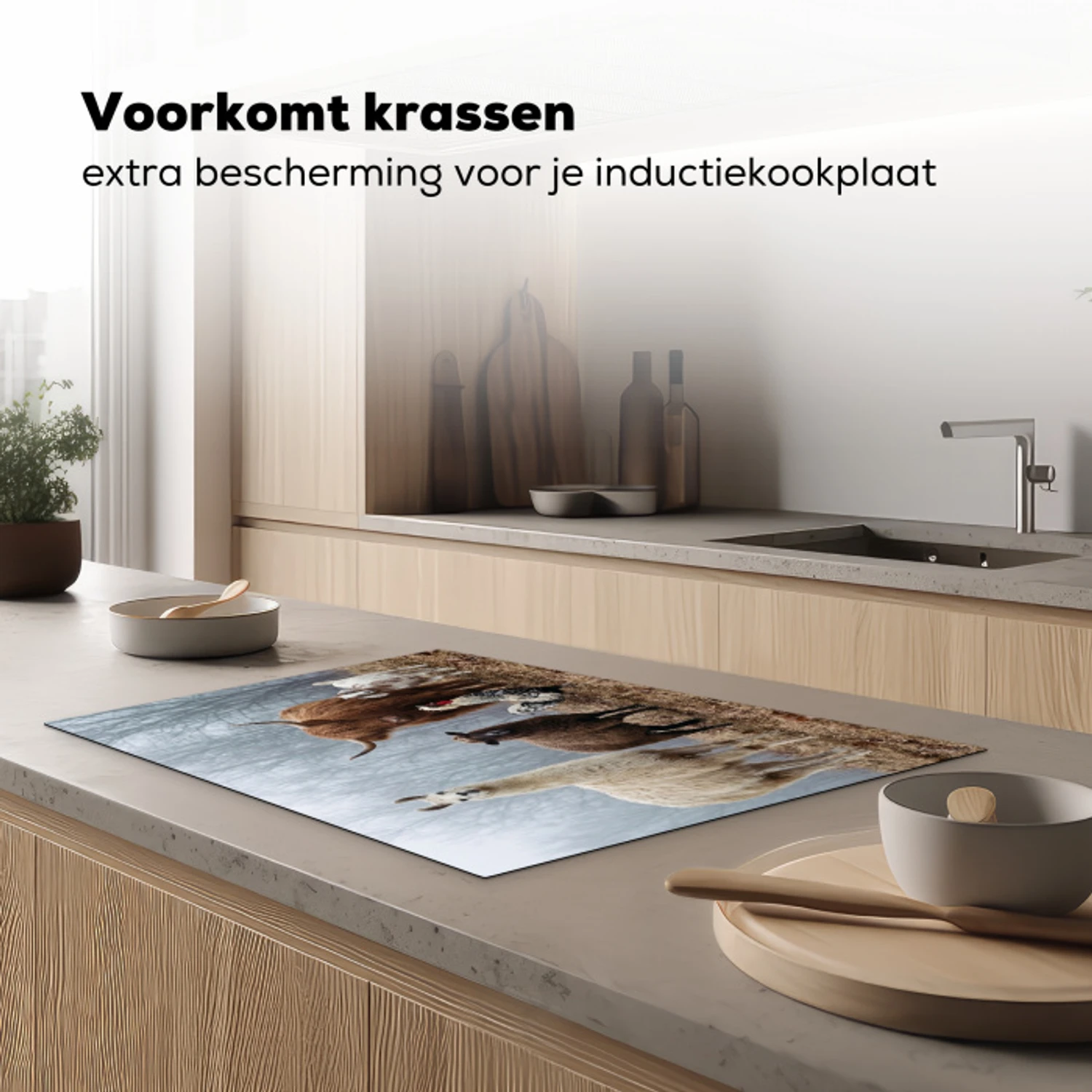 Boerderijdieren - Groep - Mist - Natuur - Rustiek Inductie beschermer vinyl 3mm klein -sfeer1