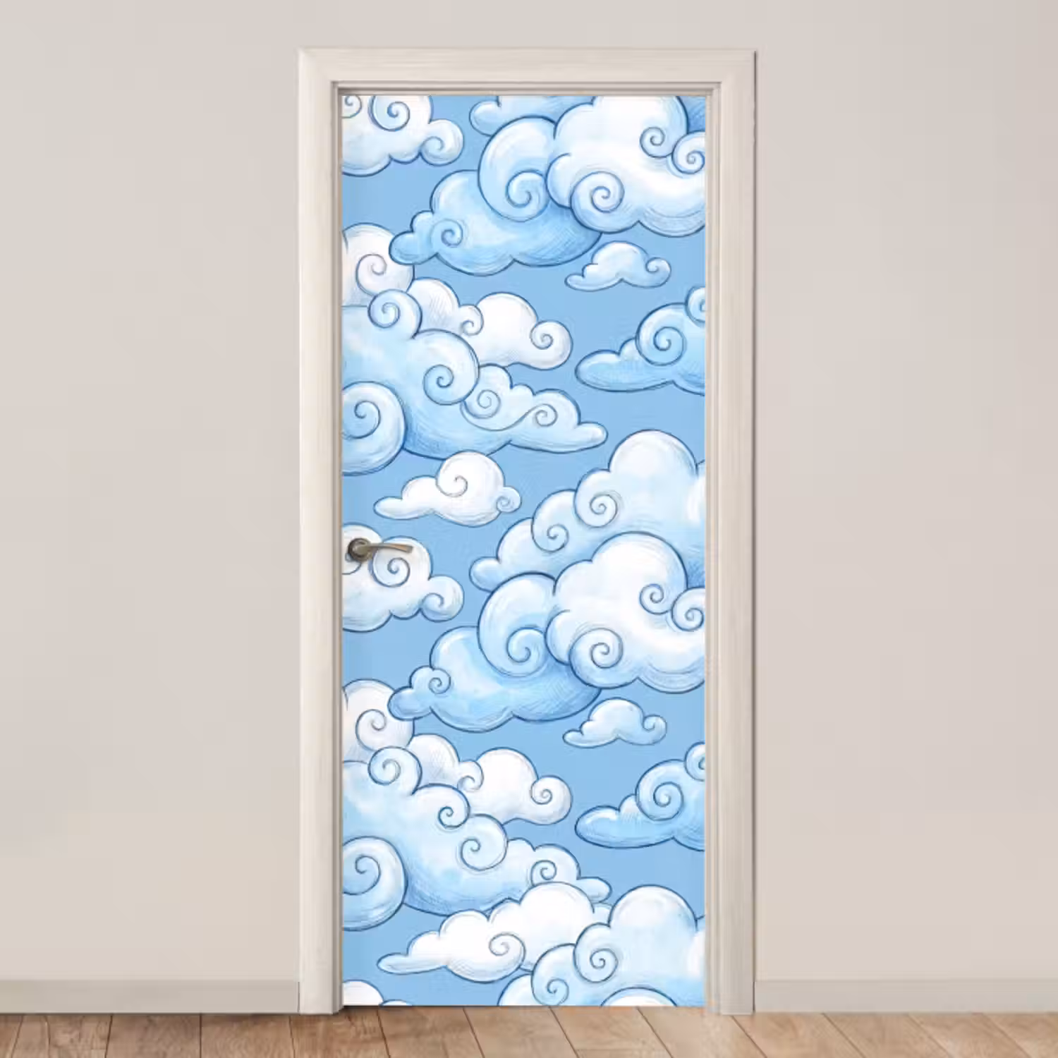 Deursticker - Wolken - Patroon - Hemel - Illustratie - Wit