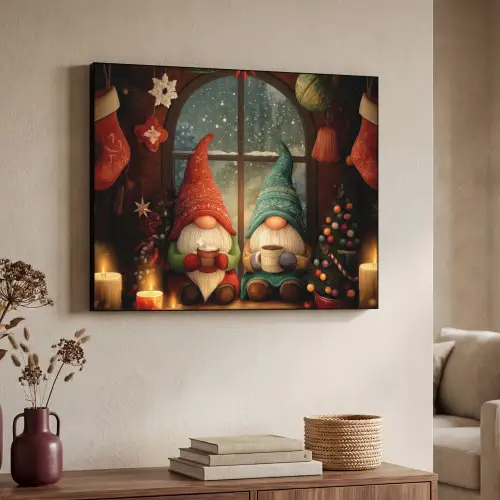 Gnooms - Kerst - Raam - Kleurrijk Textielframe zwart klein -sfeer3