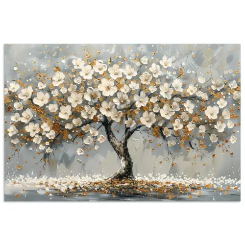 Boom - Bloemen - Wit - Natuur - Kunst poster papier klein -3d