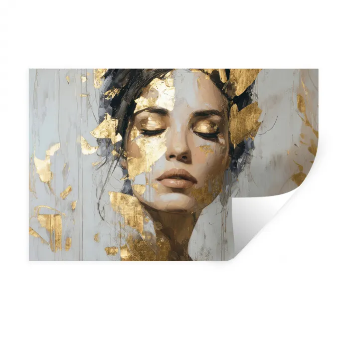 Sierlijk - Vrouw - Goud - Ogen Muursticker klein -3d