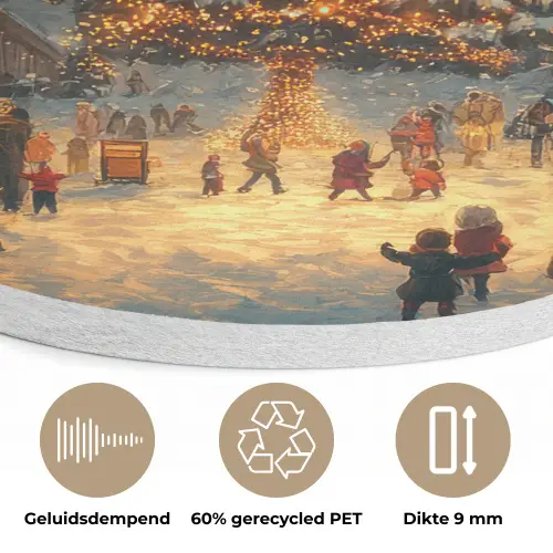 Kerstfeest - Dorp - Donker Akoestische PET Vilt - Rond klein -closeup_NL
