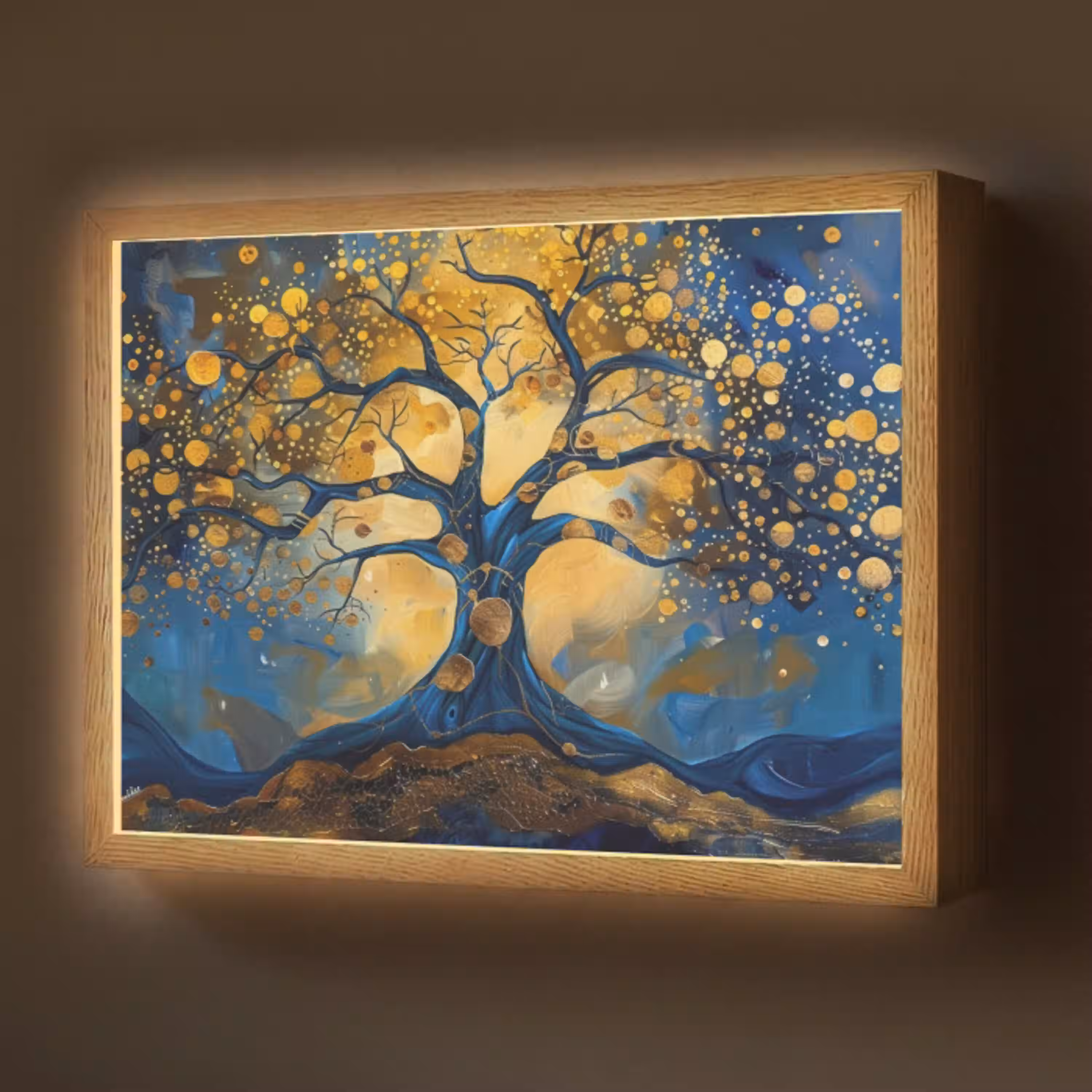 Boom - Levensboom - Blauw - Goud Light Box met batterij (Wandlamp) middel -z3d_website
