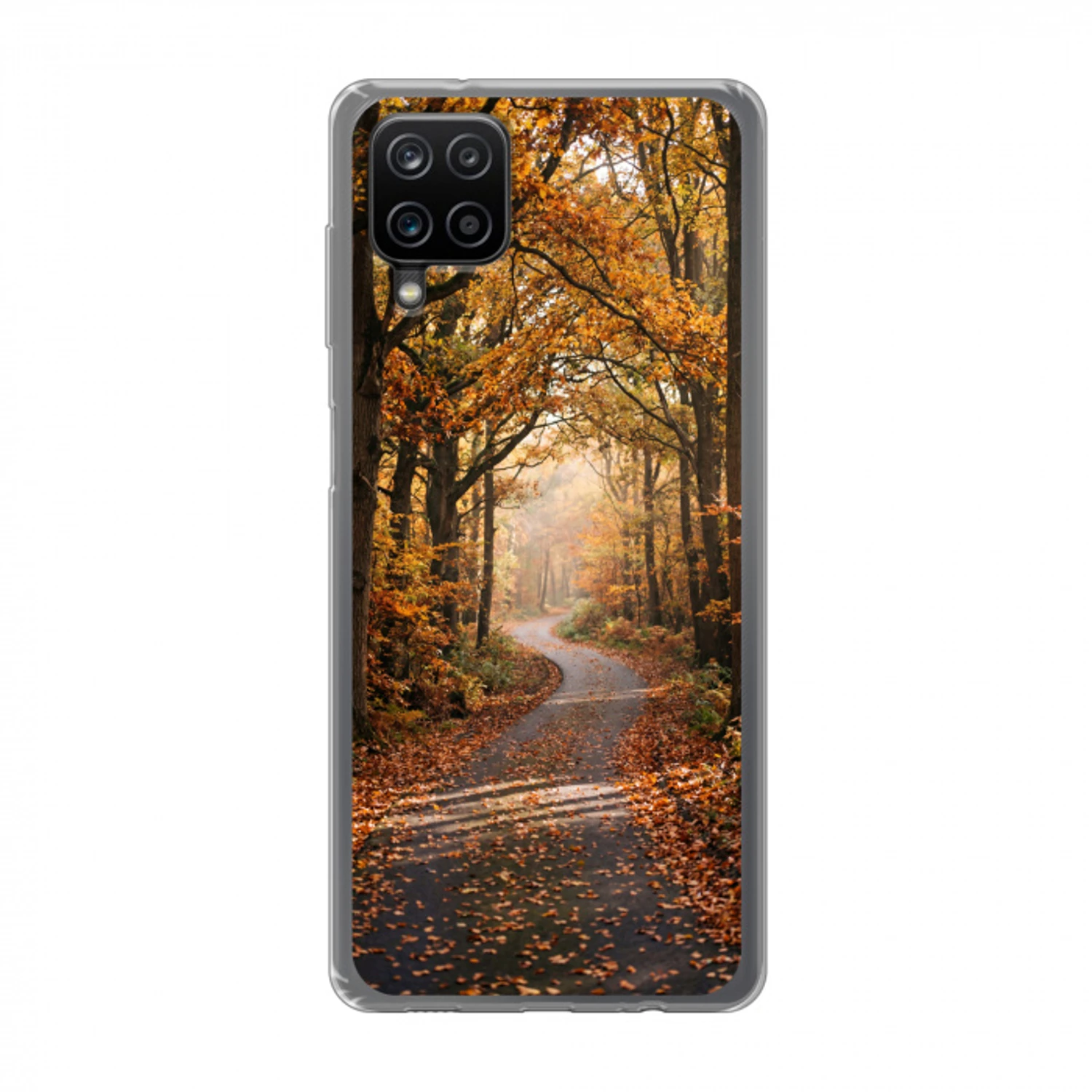 Bospad - Herfstbos - Bladeren - Oranje - Nostalgisch Telefoonhoesje Samsung Galaxy A12 klein -3d