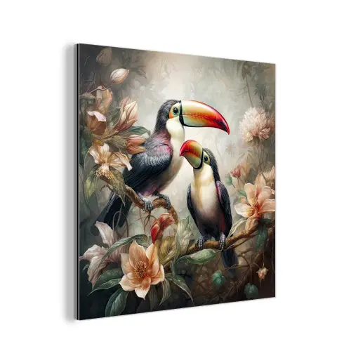 Toekan - Vogels - Bloemen - Jungle aluminium wit klein -3d