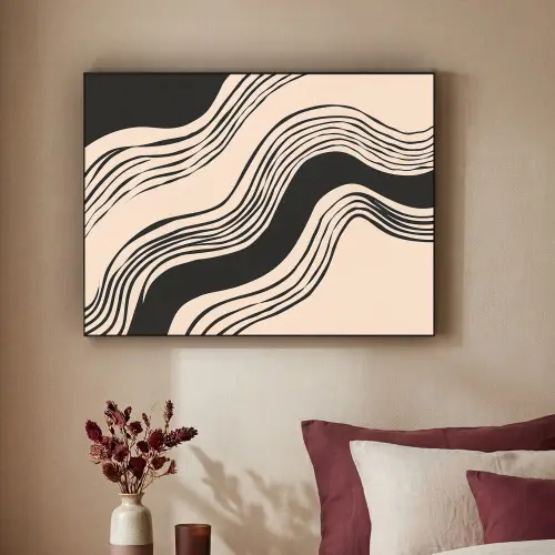 Golven - Zwart - Zandkleur Textielframe zwart klein -sfeer1