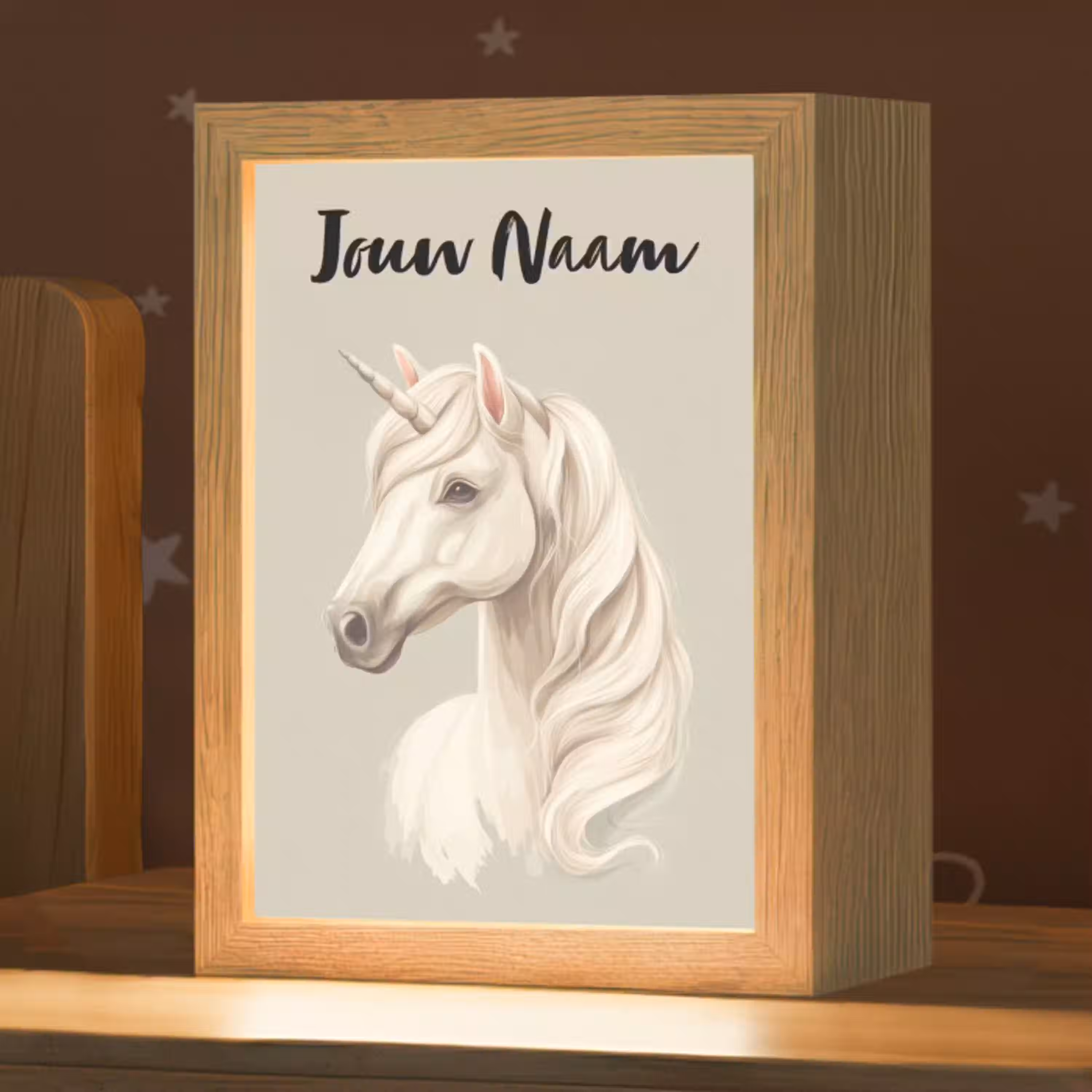 Eenhoorn - Manen - Golven - Wit Light Box met kabel (Kinderlampje) klein -zzz_3d_website