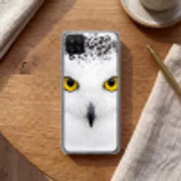 Sneeuwuil - Portret - Geel Telefoonhoesje Samsung Galaxy A12 klein -sfeer1