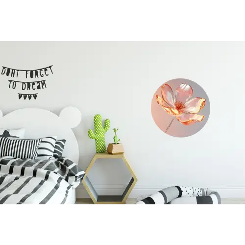 Glazen - Bloem - Roze Wandcirkel aluminium klein -kinderkamer