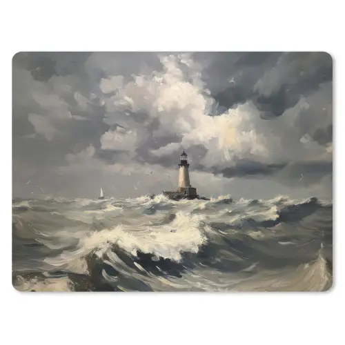 Vuurtoren - Golven - Storm muismat rubber klein -3d