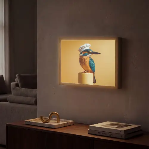 Ijsvogel - Pilaar - Koksmuts - Vogel Light Box met batterij (Wandlamp) middel -sfeer1