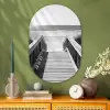 Loopbrug - Hout - Strand - Zee Wandcirkel Ovaal Glas middel -sfeer2