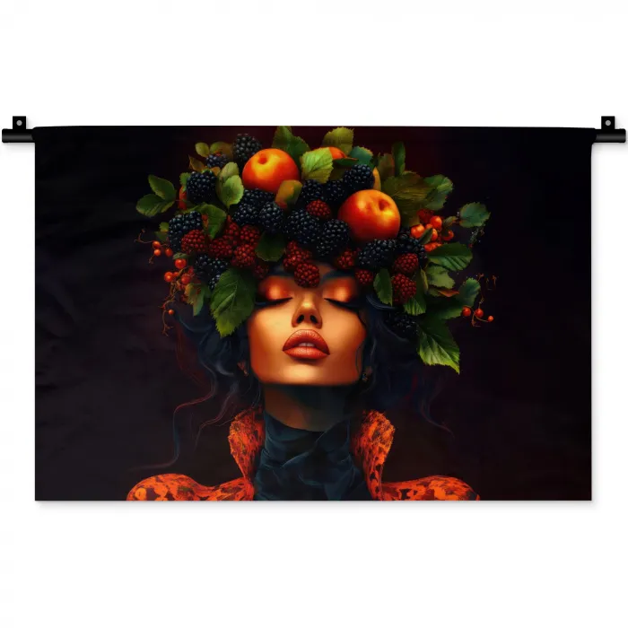 Vrouw - Zwart - Bessen - Bramen - Appels Wandkleed katoen klein -zz3d