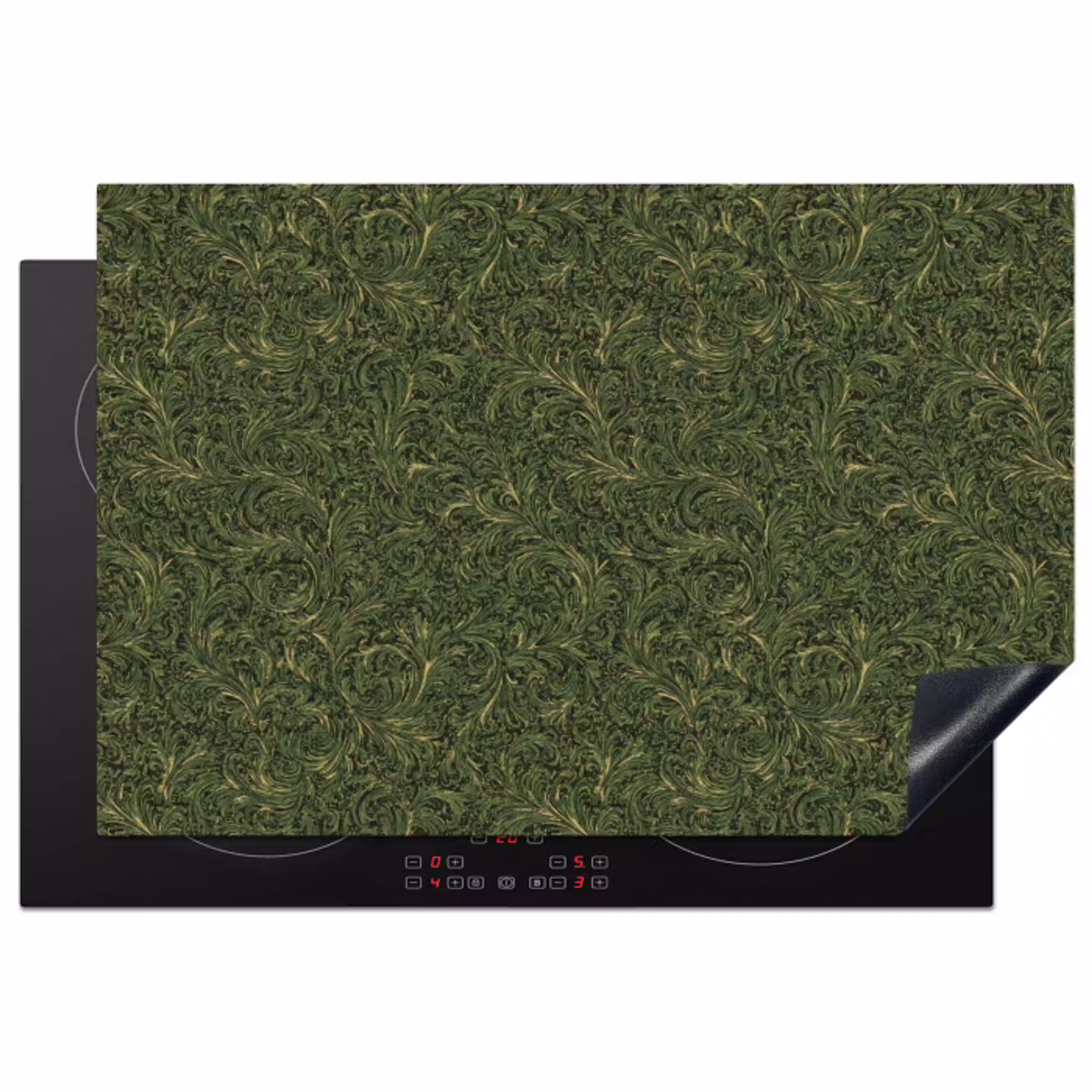 Donker - Groen - Krullend - Botanisch Inductie beschermer vinyl 3mm klein 276 -3d