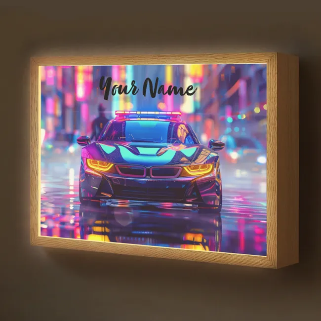 Lightbox - Kids' Wall Lamp with Name -. Car - Police - City - Boys - Colorful